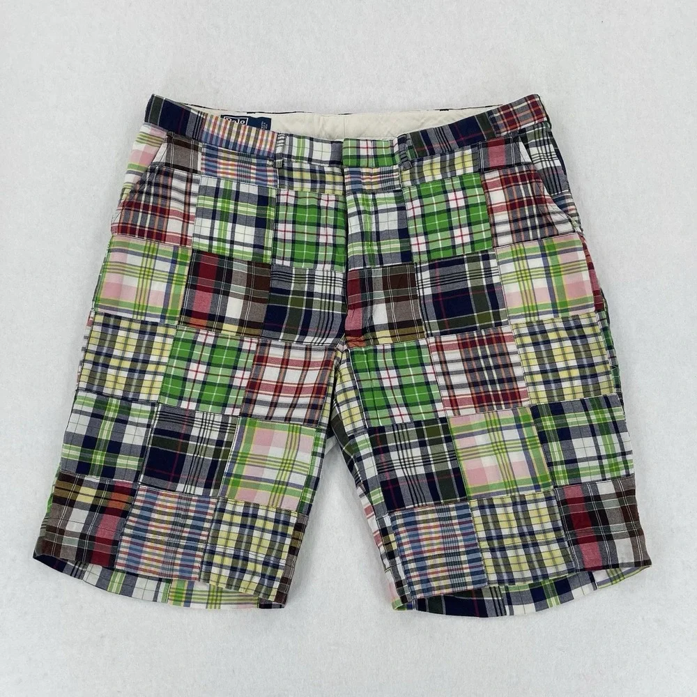 Vintage Polo Ralph Lauren Patchwork Shorts Mens 40 Indian Madras Plaid Retro